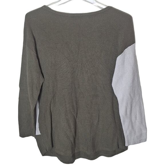 Chico's 2 Women Large Green/ Cream Color Block Ribbed Long Sleeve Tunic Top - Picture 3 of 7